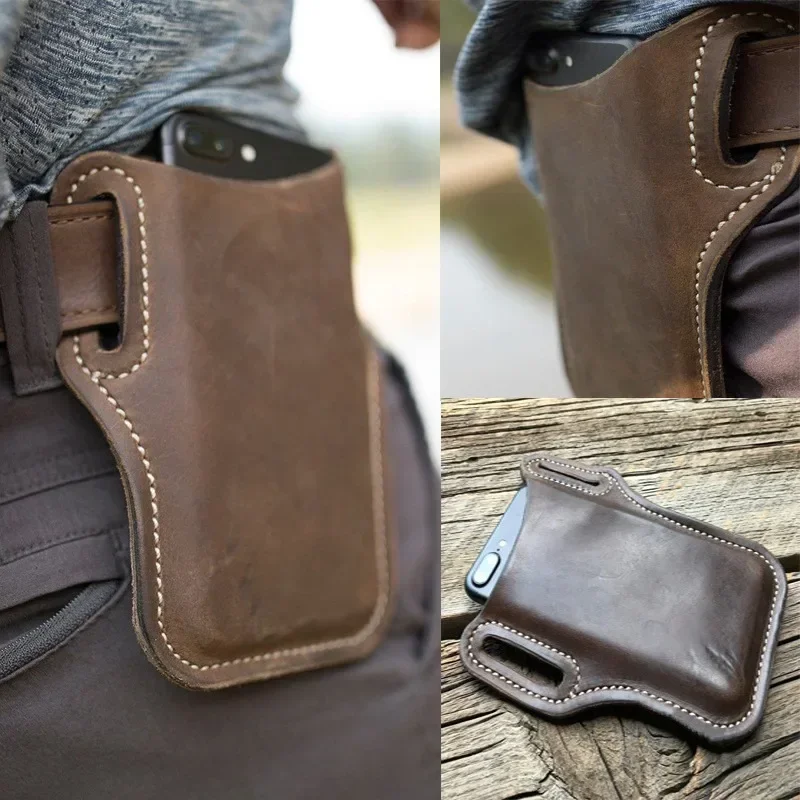 Männer Telefon Fall Holster Handy Schleife Holster Gürtel Hüft tasche Requisiten Leder Geldbörse Telefon Brieftasche Lauf tasche Reise Camping Taschen