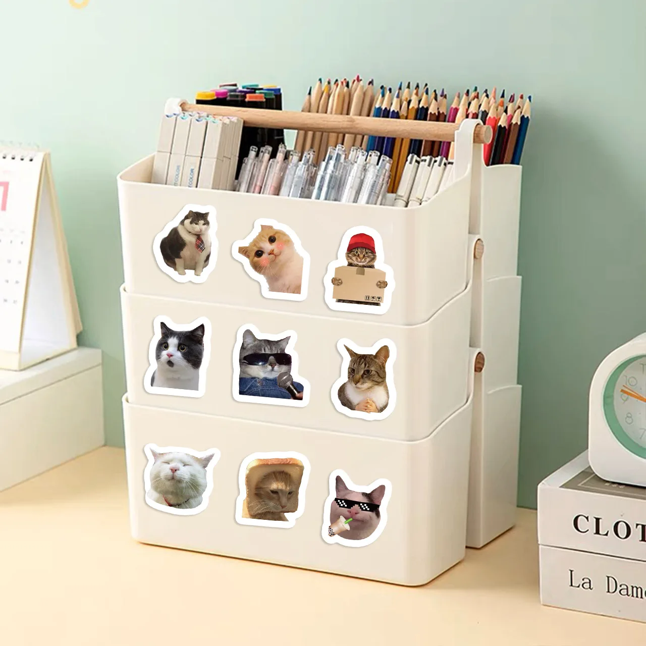 500개/롤 만화 고양이 스티커 학교 보상 스티커 교실 장식 격려 스티커 학생 교사 선물용