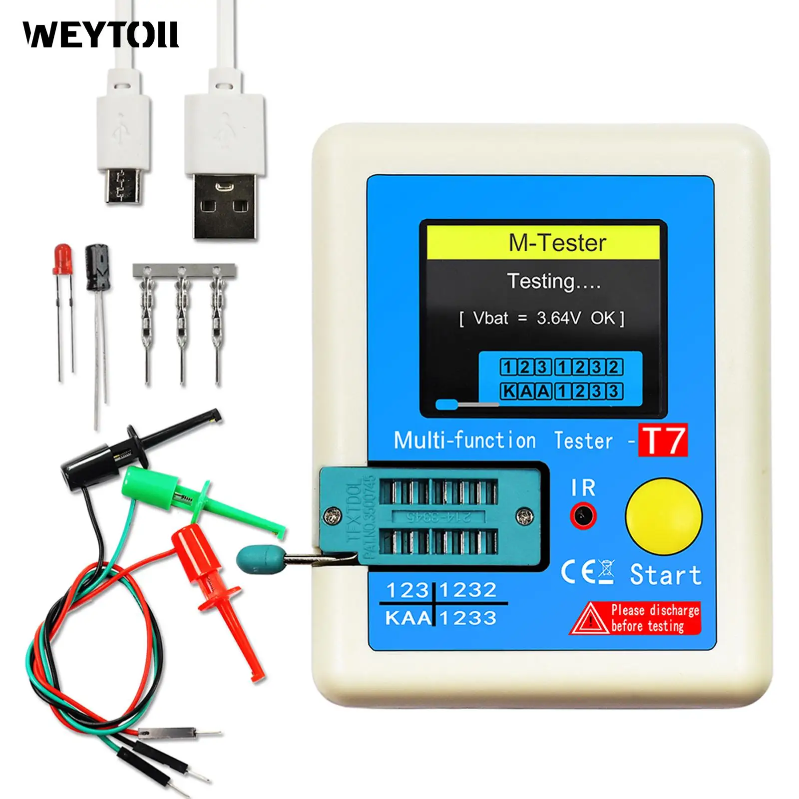 LCR-T7 ใหม่เครื่องทดสอบทรานซิสเตอร์ TFT Diode Triode Capacitance Meter LCR ESR Meter NPN PNP MOSFET IR เครื่องทดสอบมัลติฟังก์ชั่นมัลติมิเตอร์