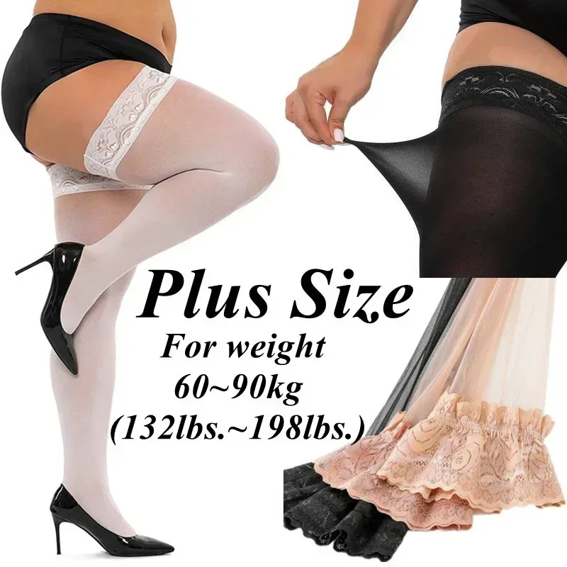 Top de encaje de talla grande por encima de la rodilla hasta el muslo calcetines largos medias antideslizantes para mujeres de gran tamaño pura Sexy blanco negro medias 5XXXL