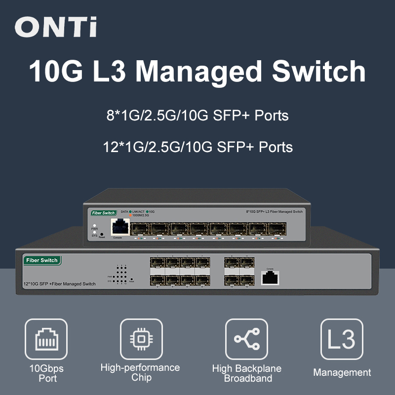 ONTi Full 10-Gb SFP+ Puertos L3 Switch de red administrado compatible con DHCP y enrutamiento dinámico compatible con división VLAN y aggregación de puertos
