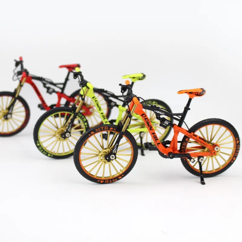 Mini modelo 1:10 de bicicleta de liga fundida, dedo de montanha, metal curvado, simulação de bicicleta de estrada, coleção de presentes, brinquedos para meninos