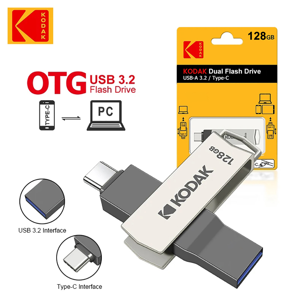 KODAK Type C USB Flash Drive K273 USB3.2 OTG Pendrive 32GB 64GB 128GB 256GB Hoge Snelheid Metalen Dual-Purpose Schijf Memory Stick