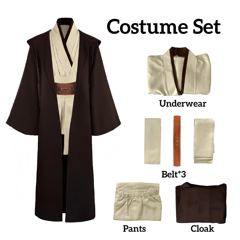 Obi wan kenobi traje masculino robe adulto masculino jedi cavaleiro túnica traje com capuz uniforme conjunto completo halloween cosplay manto