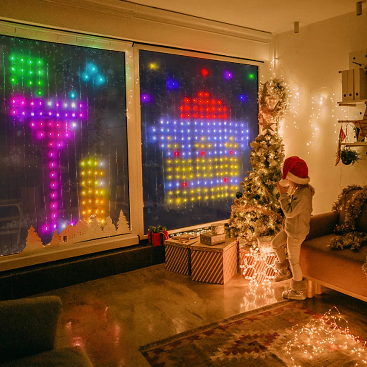 400 LED RGB Curtain Lights BT APP Smart Programmable USB 5V Fairy LED String For Window Bedroom Party Valentine's Day Birthday