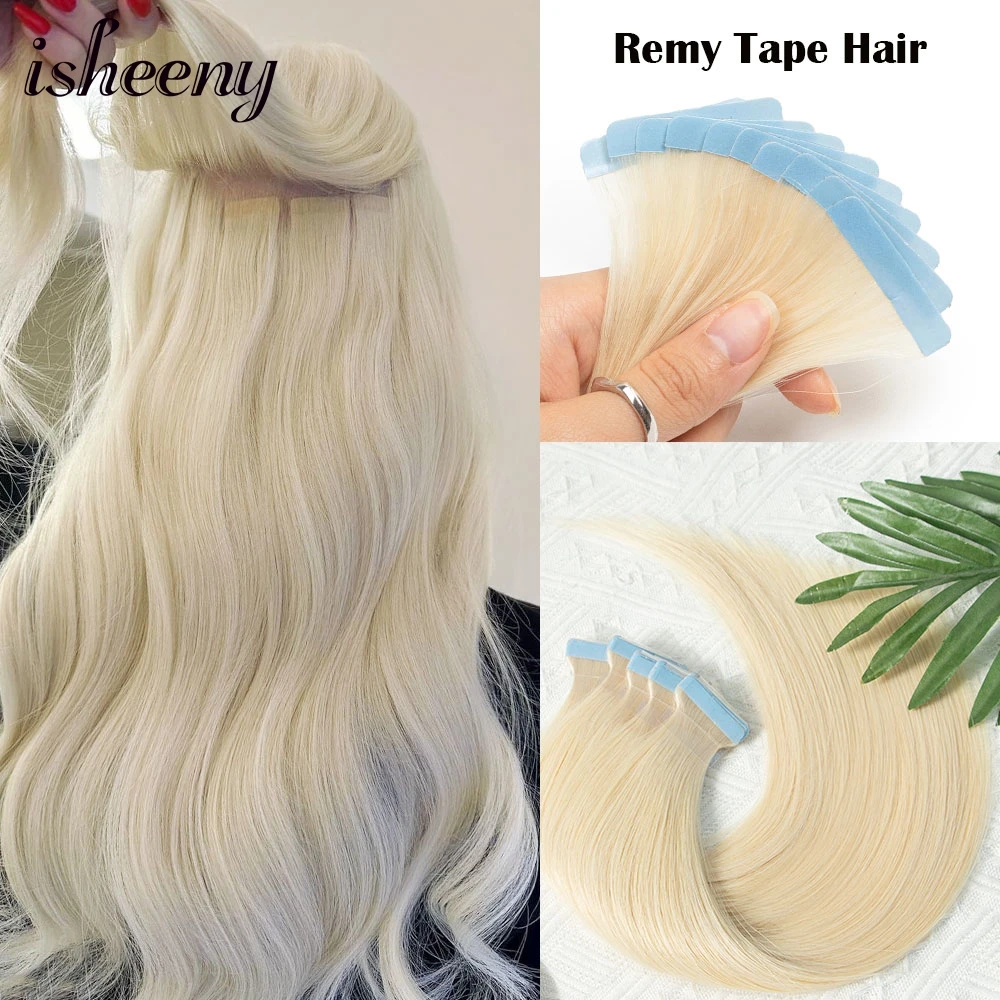 Isheeny Tóc Vàng Tóc Băng Keo Trong Phần Mở Rộng Châu Âu Tự Nhiên Tóc Da PU Sợi Ngang 12 "-24" Đen nâu Tóc Của Con Người