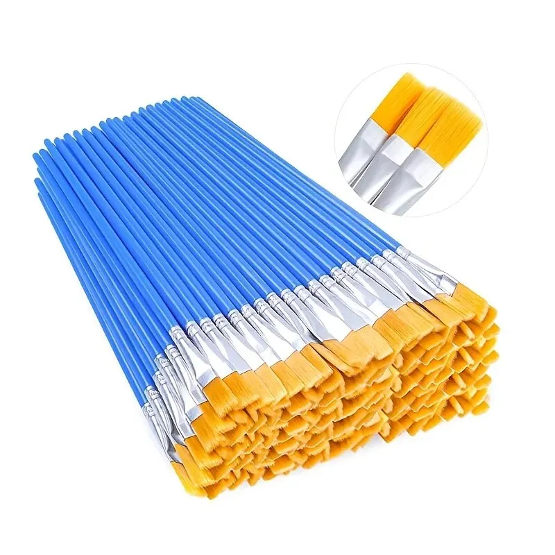 Conjunto de pincéis de pintura, 50 peças, arte redonda, cabelo plano, escova de cabelo de nylon para óleo, aquarela acrílica, crianças/artistas/iniciantes/estudantes