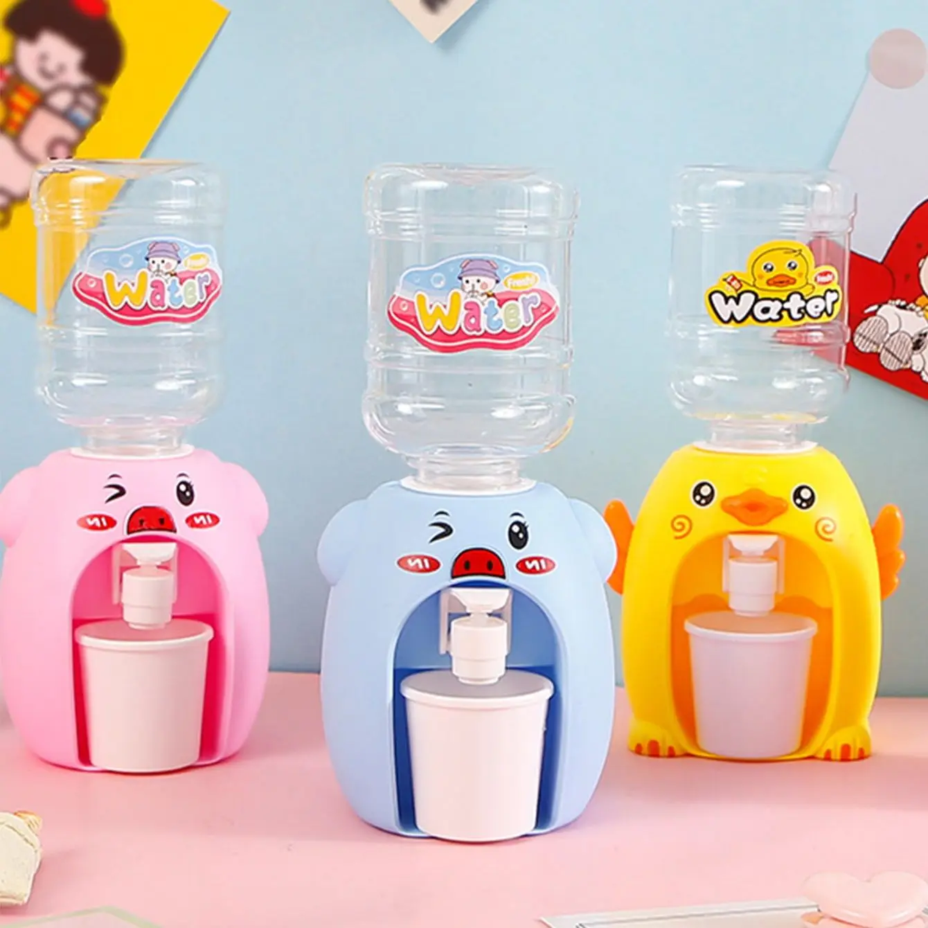 1pc-ミニキッチンシミュレーションおもちゃ子供子供ロールプレイミニ双頭ウォーターディスペンサーままごとのおもちゃ