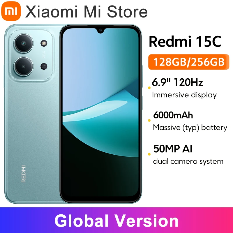 【Brand+】Xiaomi Redmi 15C Global Version 50MP main camera 120Hz 6.9" Dot Drop display 33W charging MediaTek Helio G81-Ultra