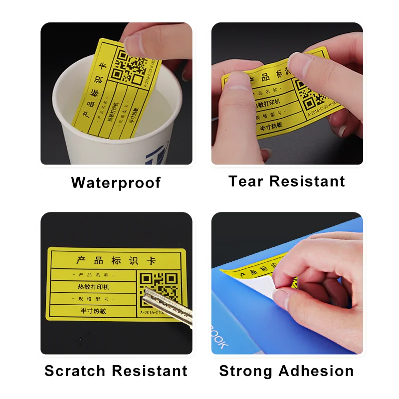 DETONGER 3 rotoli di etichette adesive termiche a colori Adesivo Bacord Codice QR Cartellino del prezzo Carta per etichette antigraffio resistente all'olio impermeabile