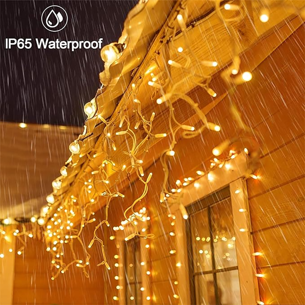 Solar Icicle String Lights 3.5M LED Waterproof Eaves Decor Light Outdoor Curtain Icicle Light Patio Yard Garden Party Decoration