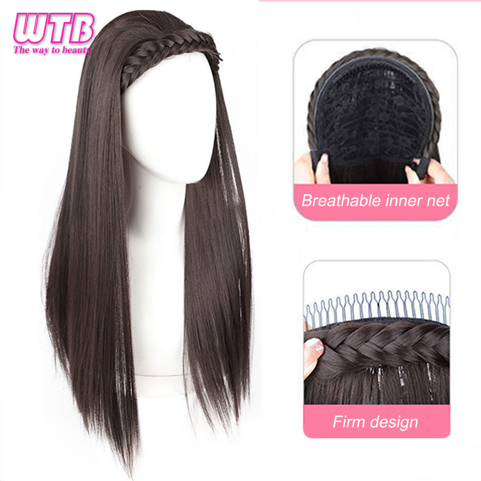 WTB 合成かつらヘアバンド女性のロングヘア編組ヘアヘアバンドウィッグ統合拡張ヘアウィッグ