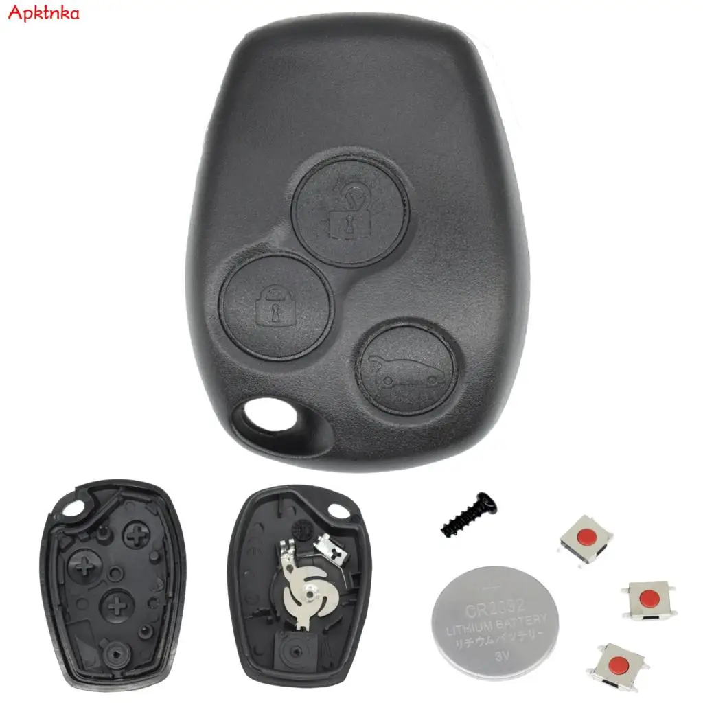 Funda para mando a distancia de coche con interruptor de 3 botones, carcasa de repuesto para Renault Master Trafic Modus Kangoo Clio3 Vivaro + batería