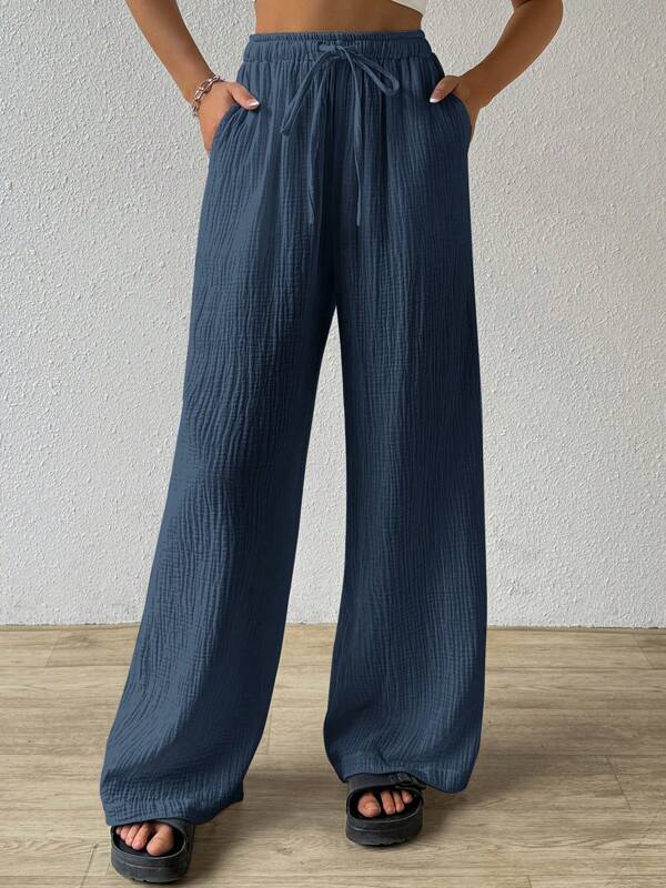 Plus Size Europa en de Verenigde Staten Mode Effen Kleur Casual Veelzijdige elastische broek met wijde pijpen