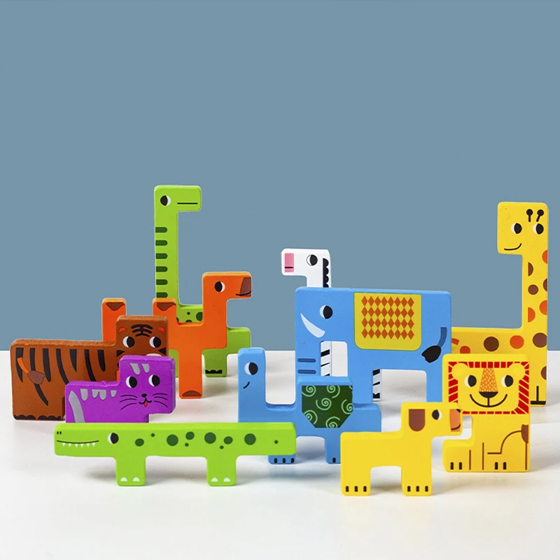 Montessori Dierenkarakters Transport houten puzzel Russische blokken Schattige dieren Puzzel Speelgoed bezetting