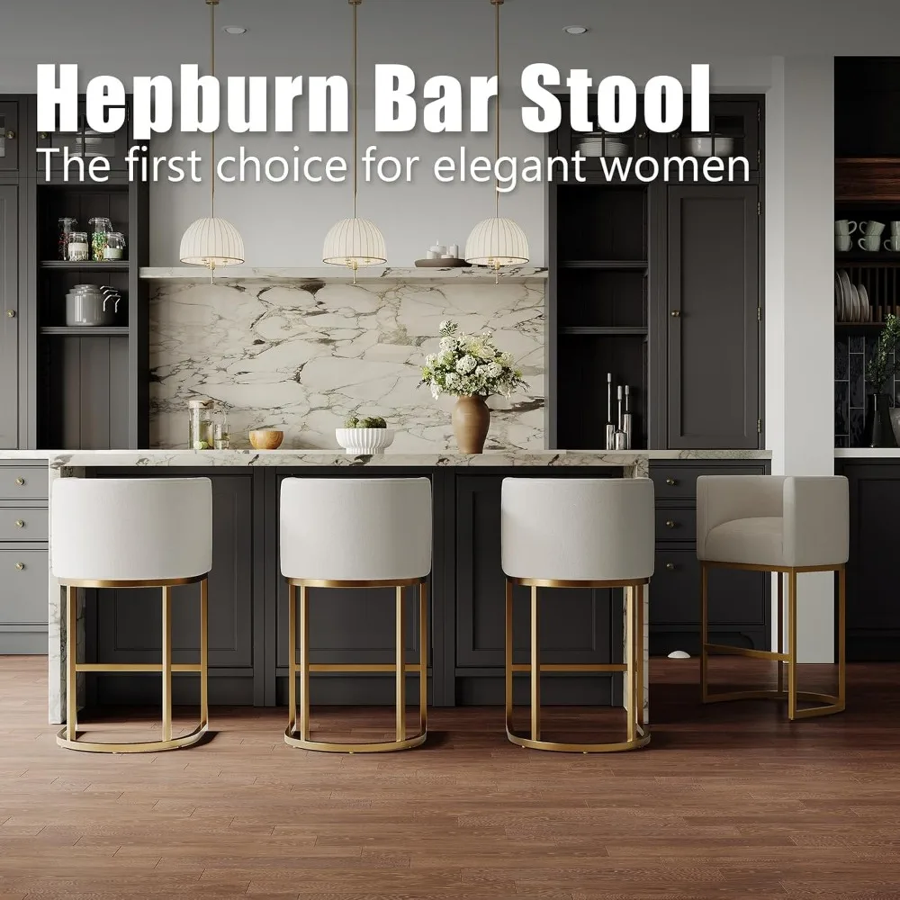 Modern Counter Height Bar Stools,Bar Stools Set of 3,Fabric Upholstered Barrel Barstools with Backs,26'' Kitchen Island Chairs