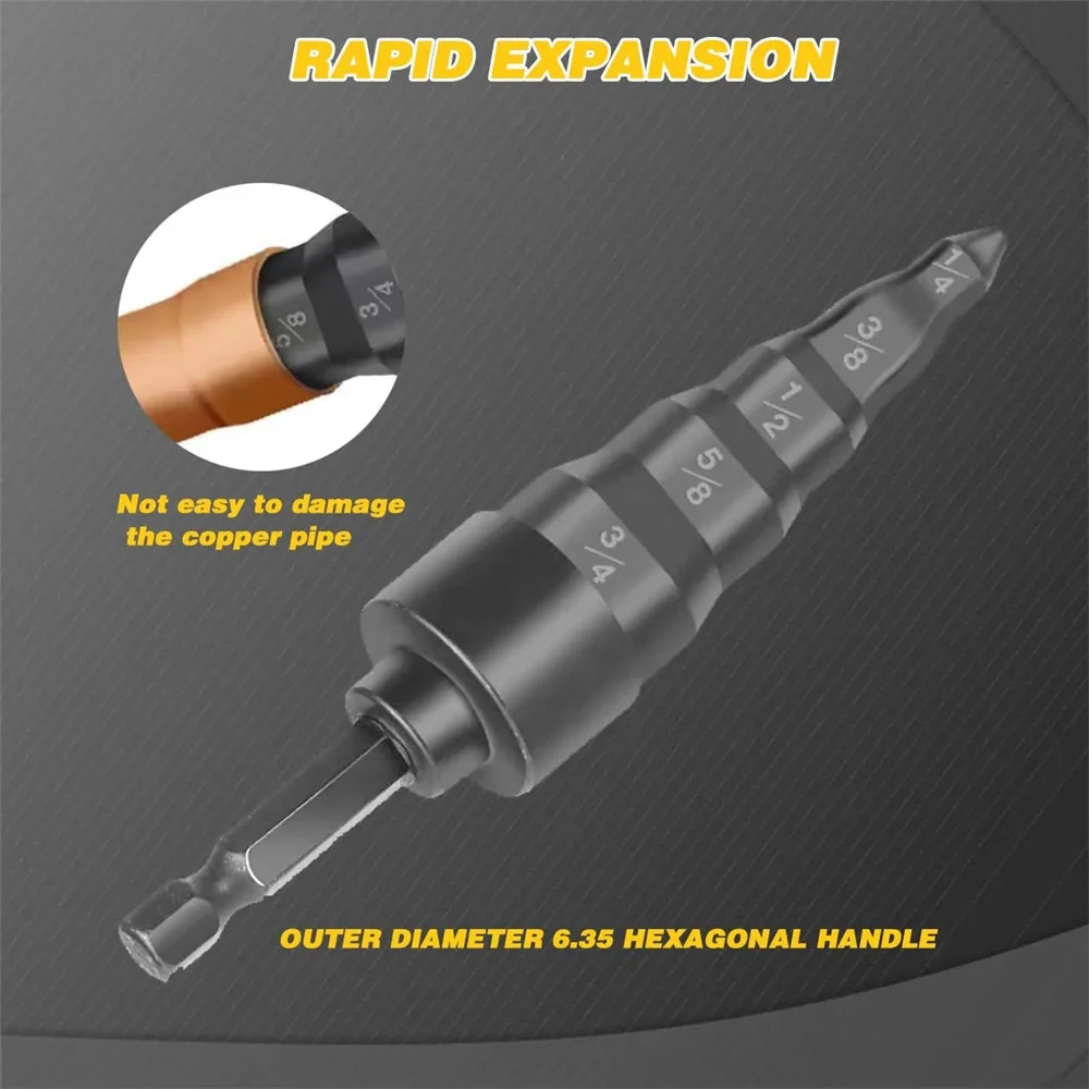 Tube Swaging Tool 5-in-1 Expander Drill Bit with Hex Shank for 7/8 3/4 5/8 1/2 3/8 and 1/4 Copper Pipe, a Must-Have for Air Cond