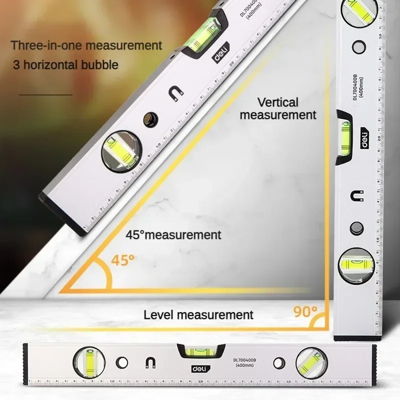 Spirit Level Magnetic Torpedo Level Tool with 3 Vials Aluminum Shockproof Bubble Level High Visibility Durable Measuring Leveler