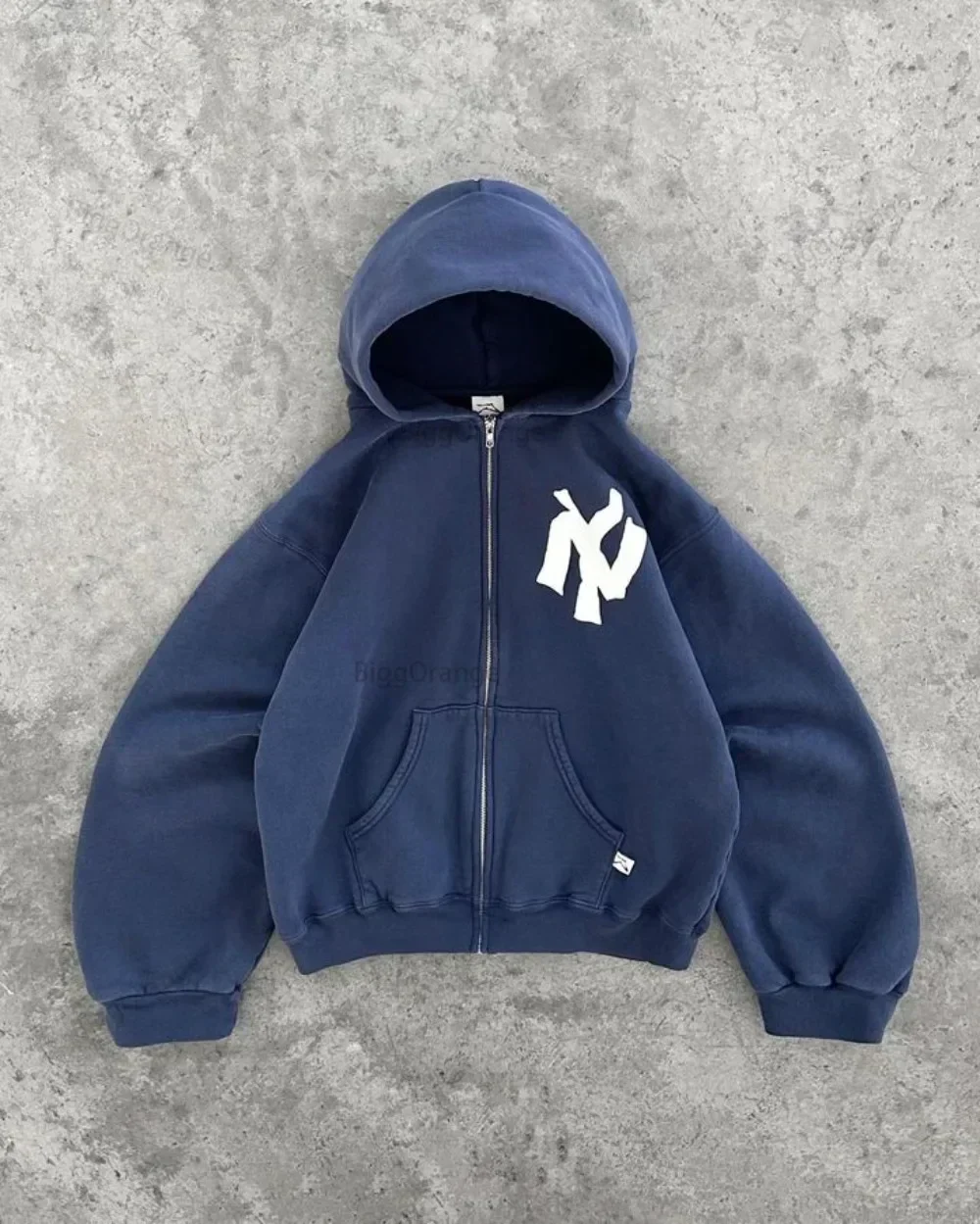 Y2k harajuku azul moda carta padrão impresso moletom com capuz masculino e feminino tendência hip-hop casual solto moletom com zíper