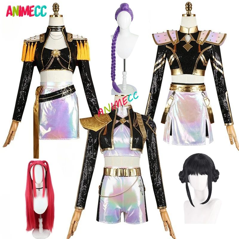 ANIMECC IN STOCK Huntrix Rumi Mira Zoey Cosplay Kids Adult Costume Wig K-pop Demon Hunters Black Golden Halloween for Women