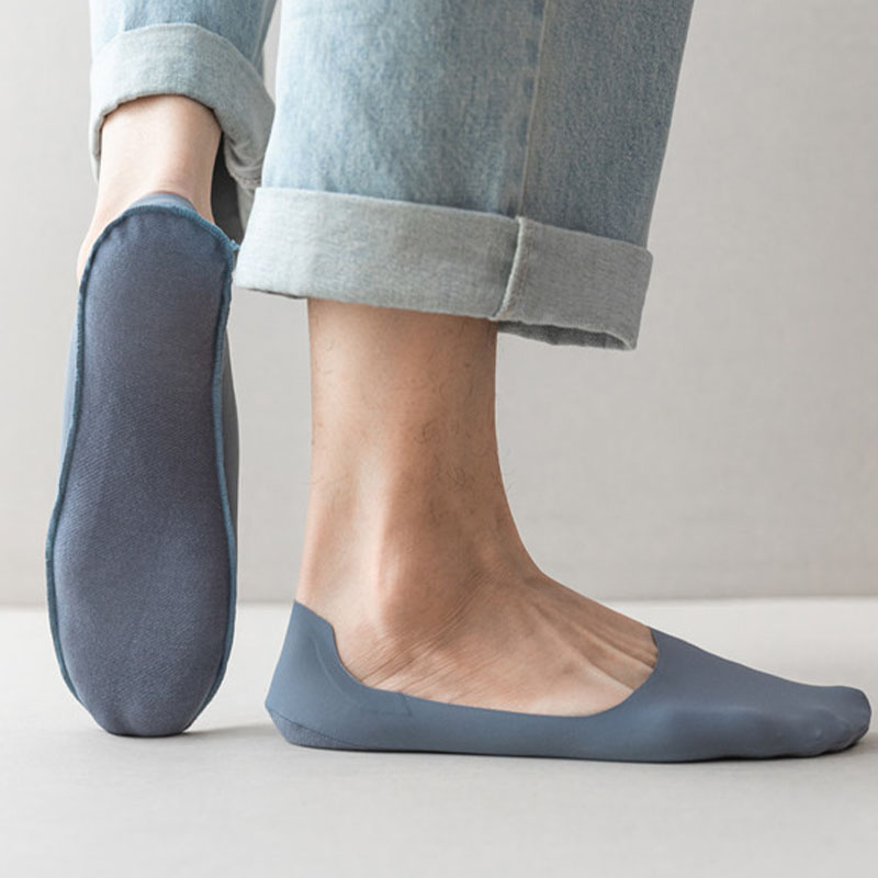 5 pares de calcetines de algodón transpirables para hombre, calcetín ultrafino de seda helada, parte inferior antideslizante de silicona que absorbe el sudor, calcetín náutico para hombre