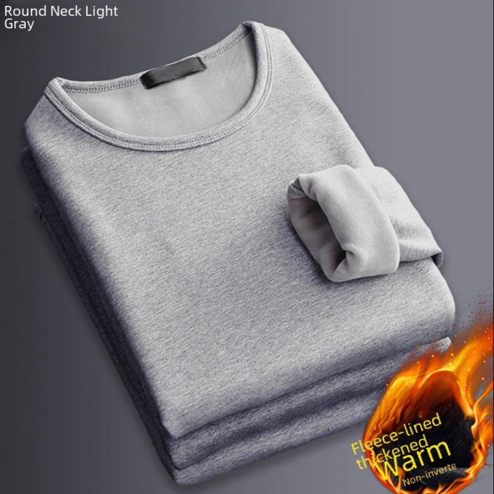 Ropa interior térmica de invierno para hombre, Tops con forro polar, sudadera cálida gruesa, Color sólido, cuello redondo, camisa Base con cuello en V, talla grande 5XL