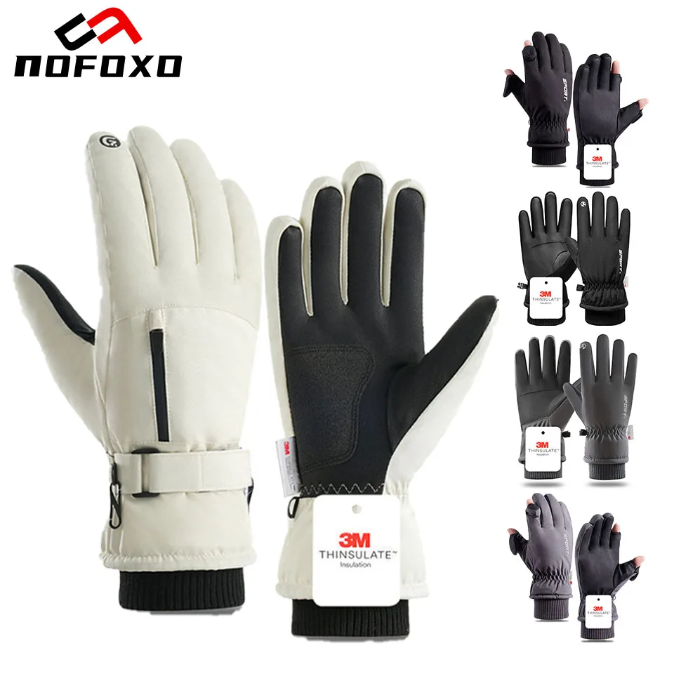 Nofoxo inverno luvas de esqui térmica à prova dwaterproof água tela toque luvas esportes ao ar livre quente ciclismo pesca correndo luvas das mulheres dos homens