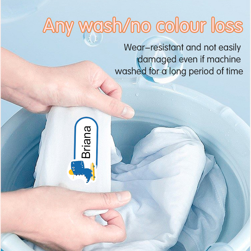 ชื่อสติกเกอร์สําหรับเสื้อผ้ากันน้ําที่กําหนดเอง Kawaii สติกเกอร์ส่วนบุคคลล้างทําความสะอาดได้ป้ายเด็กผ้ารีดผ้าวางแท็ก
