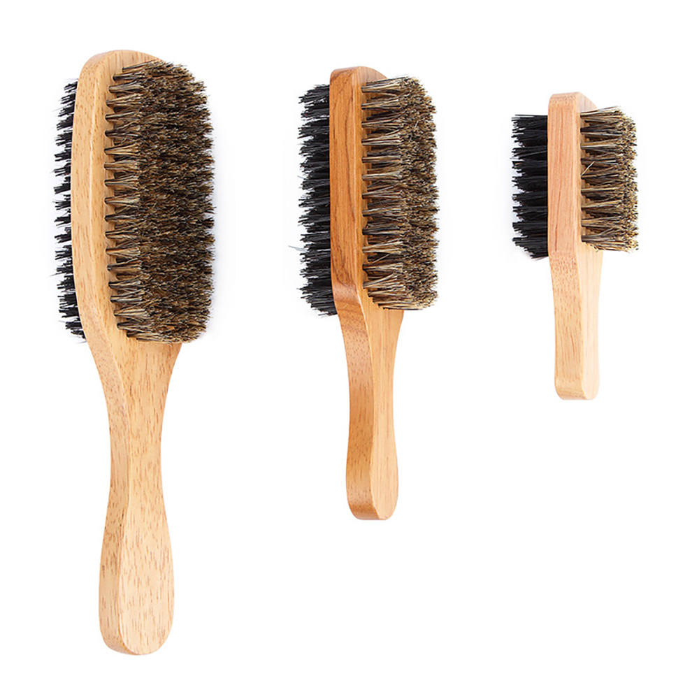 1PC 男性猪毛ヘアブラシ S/M/L 天然木製ウェーブブラシ男性のひげヘアブラシ両用両面ひげブラシ