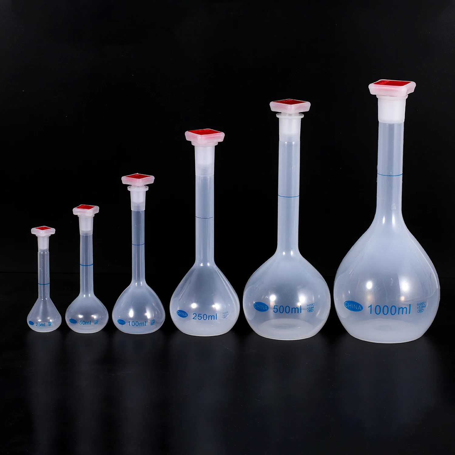 Pallone volumetrico da 25/50/100/250/500/1000ml con tappo Pallone graduato a collo lungo per forniture di laboratorio di prova