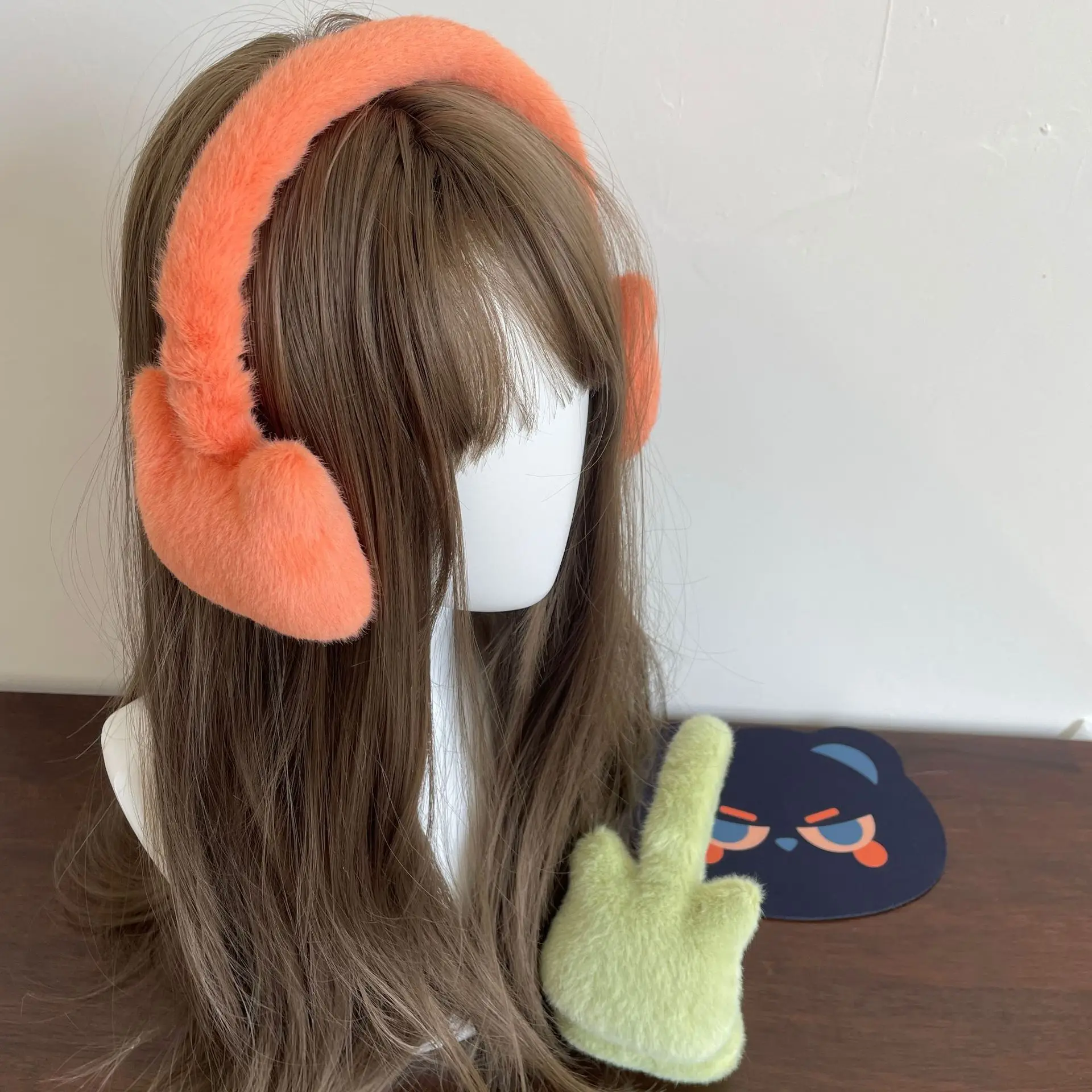 Orejeras de felpa de esquí de invierno para mujer, orejeras cálidas, tapones para los oídos naranja Y2K, protección contra el frío del corazón, cubierta para los oídos, accesorios JK de ciclismo