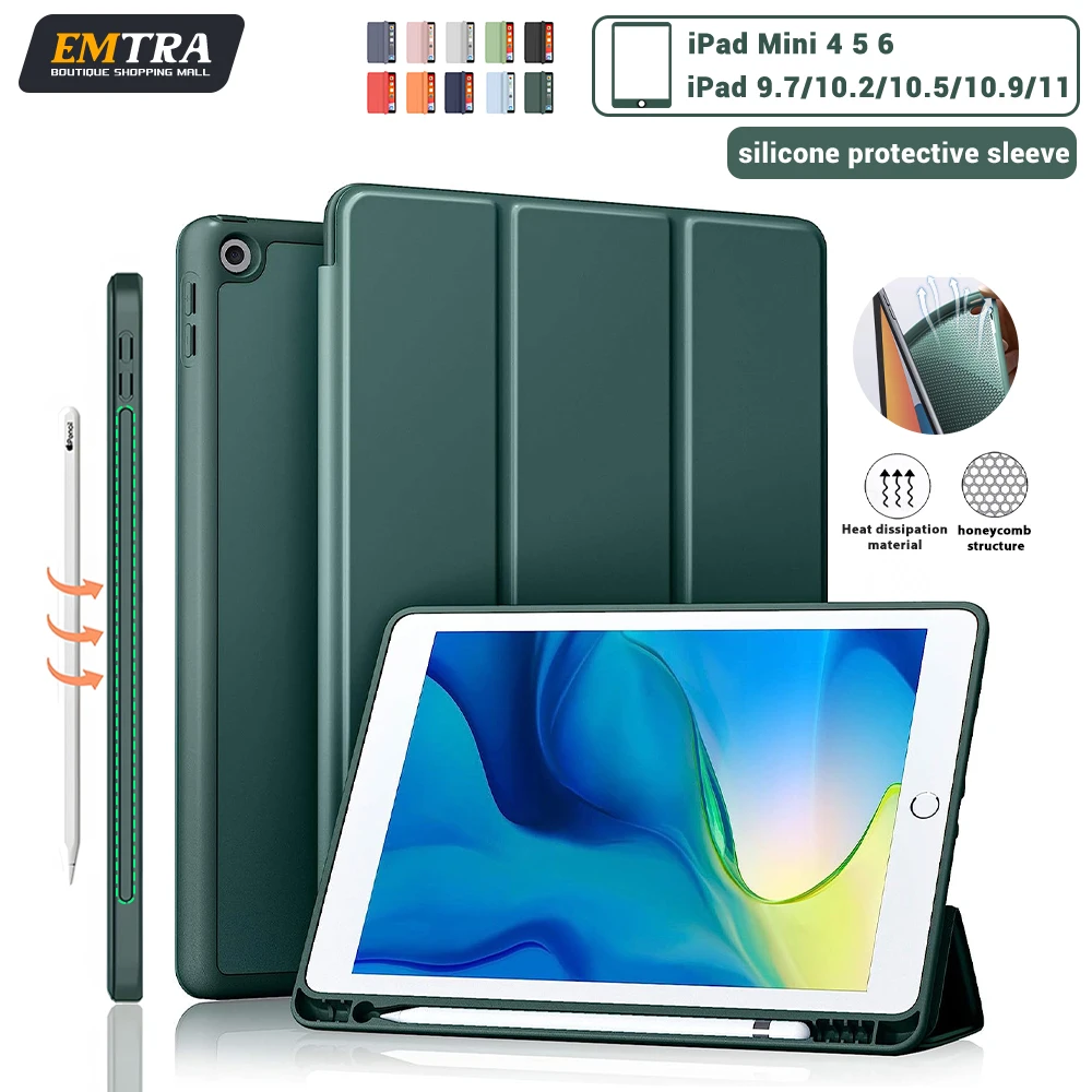 Con funda porta lápices para iPad Pro 12,9 2021 10,2 7/8/9/10th funda para Air 2 4 5 Mini 5 6 funda portátil para iPad Pro 11 generación