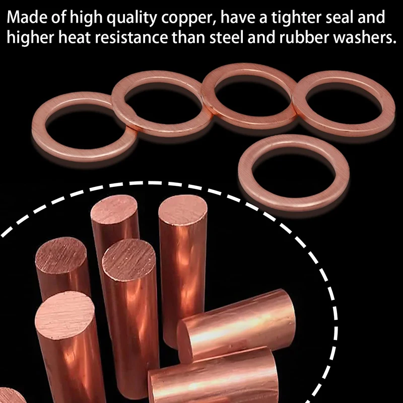 400/300/100PCS Copper Washer Gasket Nut and Bolt Set Sealing Solid Gasket Washer Flat Ring Seal Assortment Kit For Sump Plugs