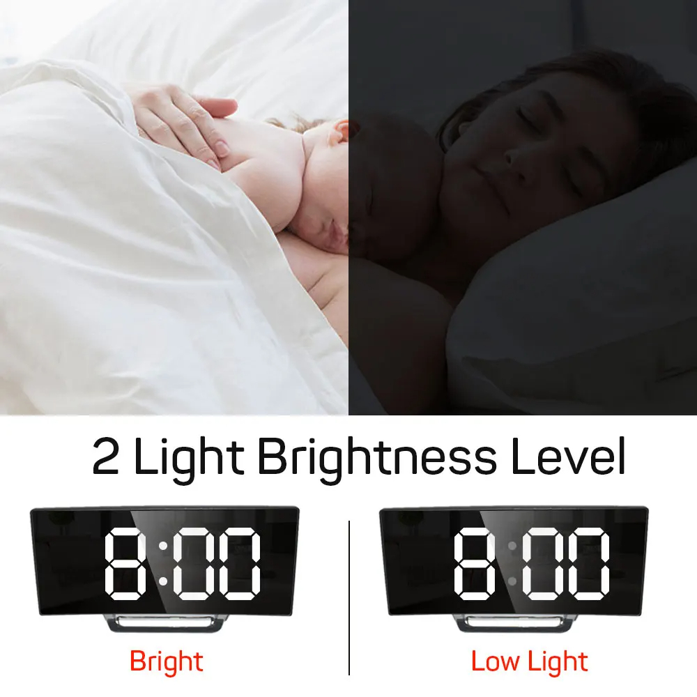 Despertador eletrônico design silencioso digital led grande display espelho relógio eletrônico despertador digital led espelho relógios