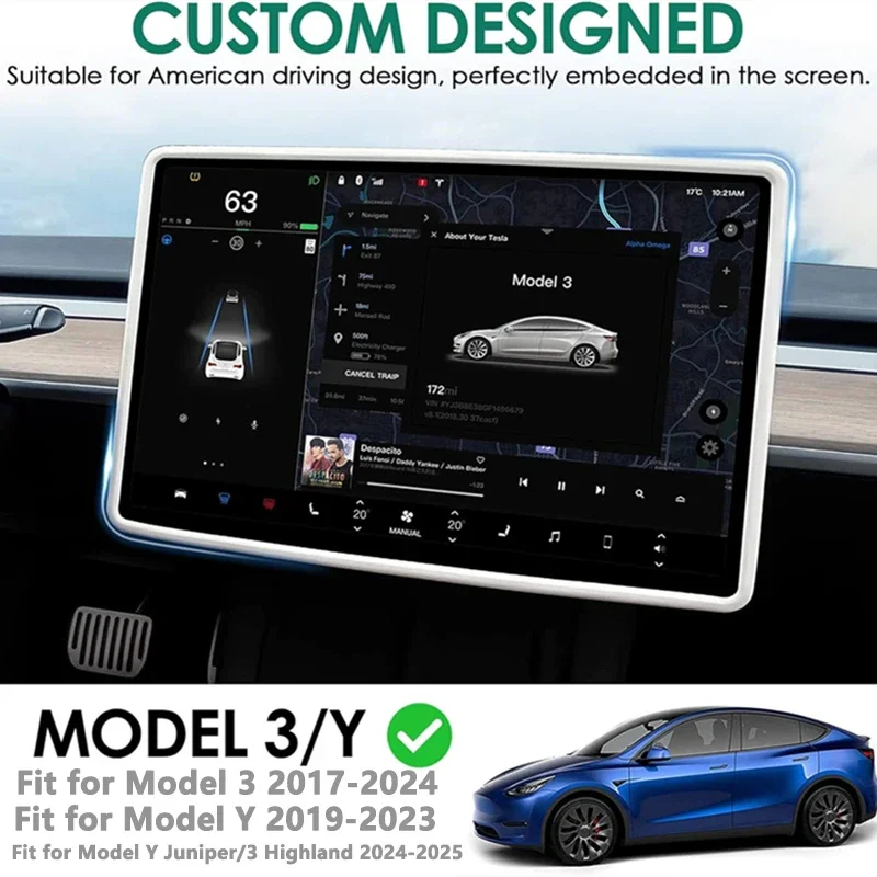 Para tesla modelo 3 y juniper silicone quadro protetor borda capa de controle central display navegação protetor tela acessórios
