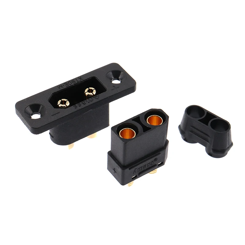 Amass-XT90E-M Gold plated battery connector, XT90E male plug, XT90 mountable connector, black socket or XT90H-M, charge