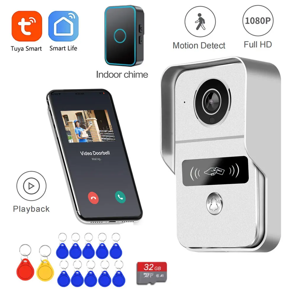 2MP Tuya умный видеодомофон Wi-Fi уличный дверной звонок камера 1080P Wi-Fi видеодомофон беспроводной дверной звонок камера ID Card для дома