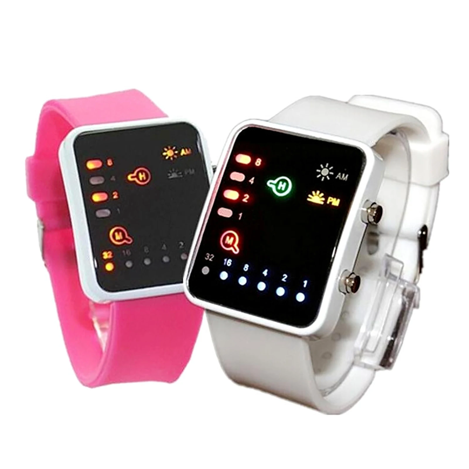 Relojes Led binarios, relojes para hombres, relojes electrónicos digitales Led con puntos a la moda, relojes deportivos de silicona a la moda, relojes para parejas