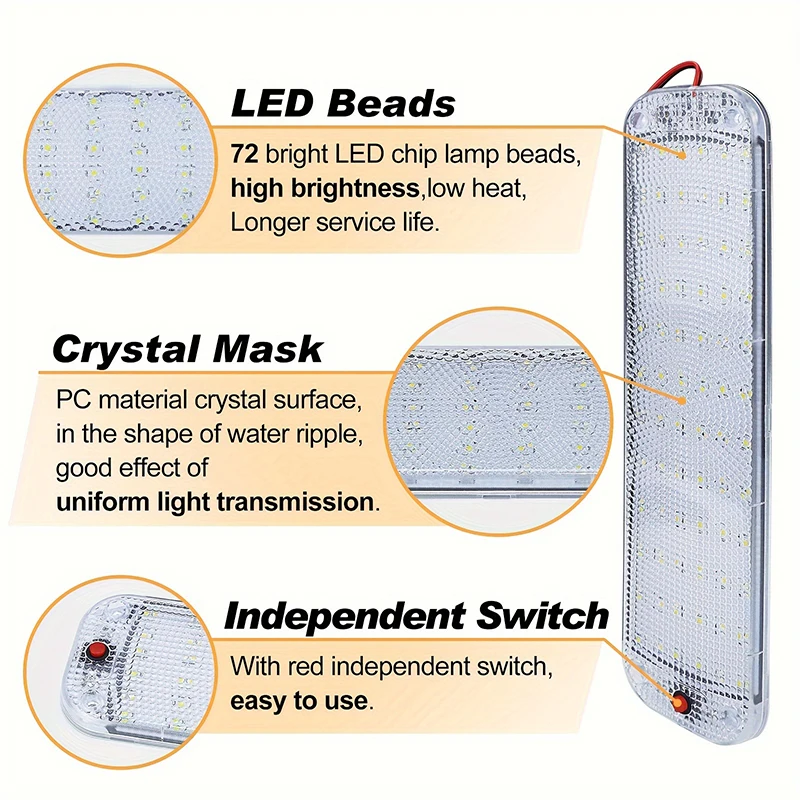 12V-80V 72LED wewnętrzna lampka światło listwa pasek z przełącznikiem lampka wewnętrzna samochodowa LED oświetlenie Camper Bus motorówka oświetlenie dachowe