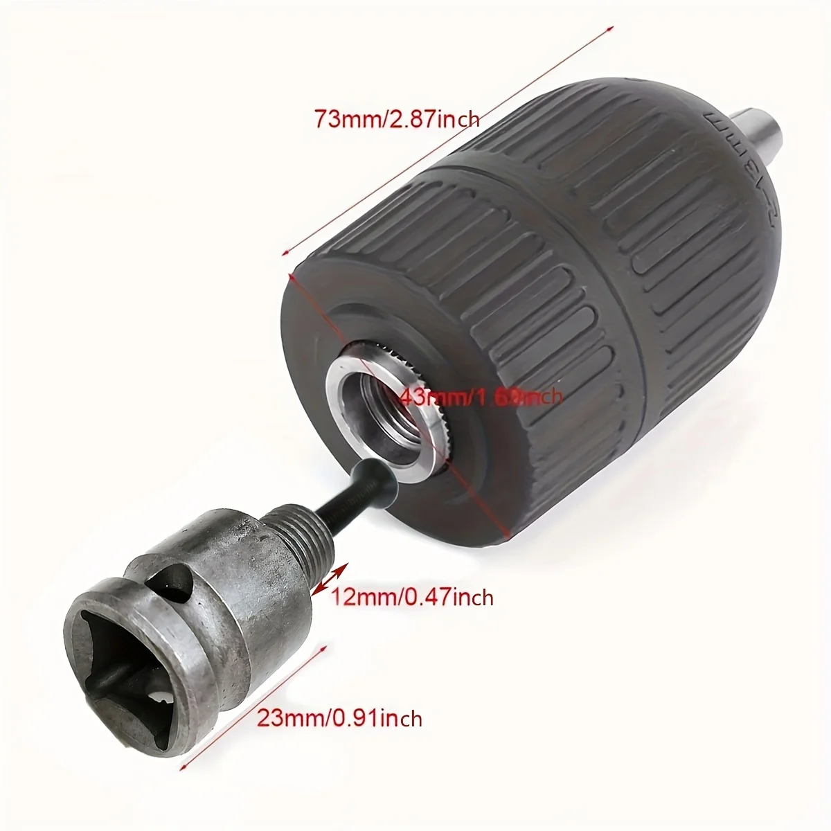 Drill Chuck With 1/2inch Chuck Socket Square Female Adapter,1/2-20UNF Quick Grip Keyless Chuck 2mm~13mm(0.08"~0.51") Clamp Range
