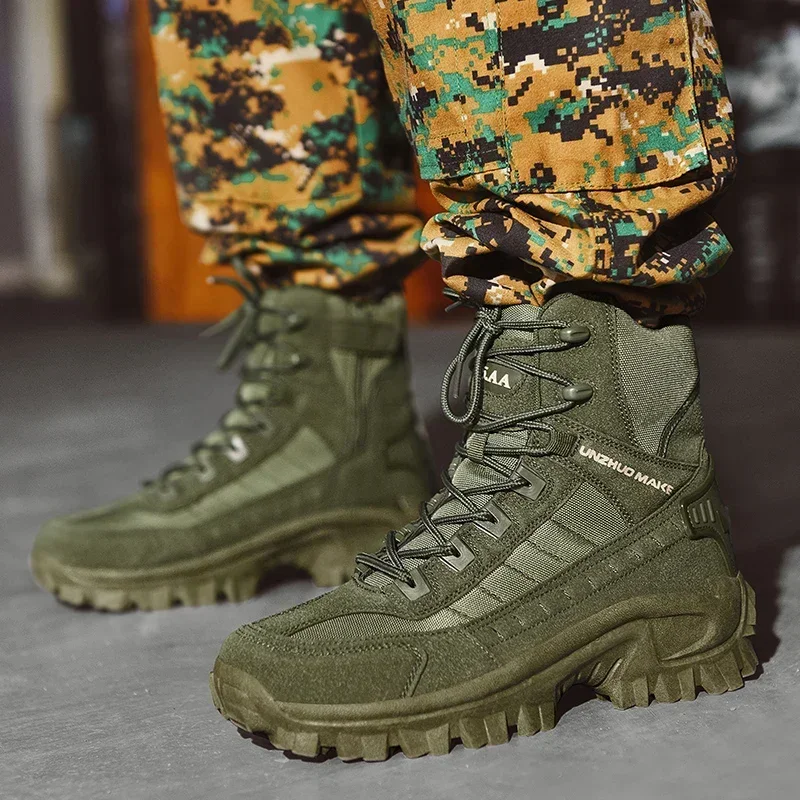 Herren Outdoor Stiefeletten Wanderschuhe Wüstenstiefel Anti-Rutsch Herren Sport Kampfstiefel Langlebige Arbeitsschuhe mit dicken Sohlen