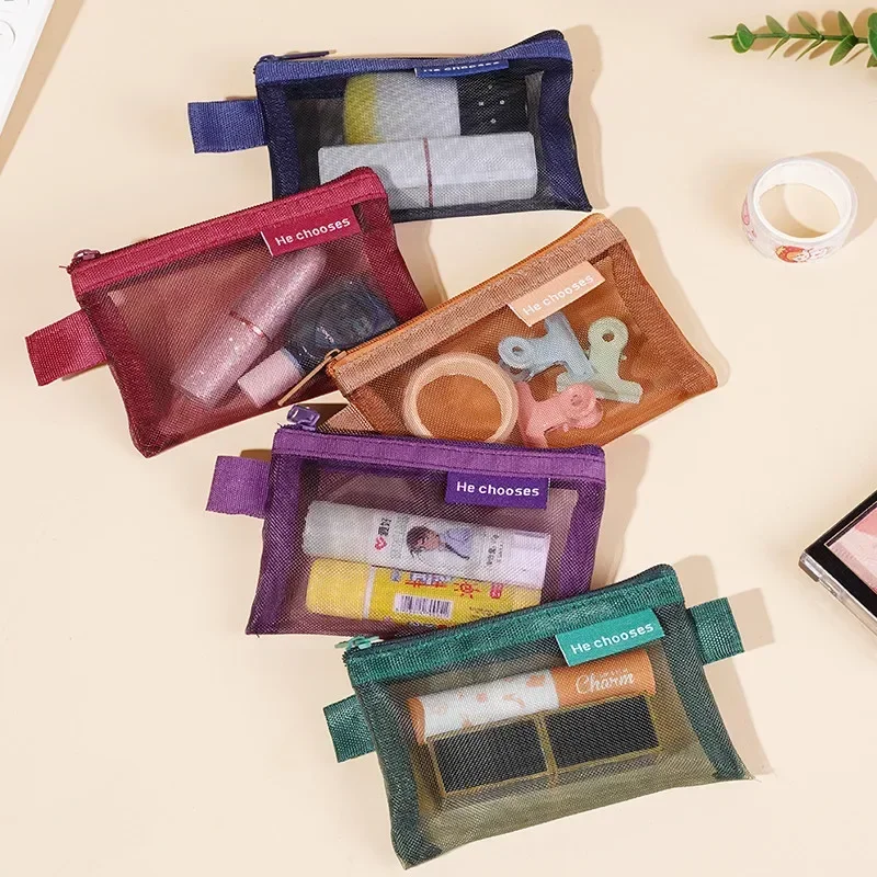 Monedero cuadrado pequeño de Color sólido, malla de nailon, lápiz labial, llave, organizador de auriculares, soporte para tarjetas de crédito de identificación bancaria de autobús, estuche de almacenamiento