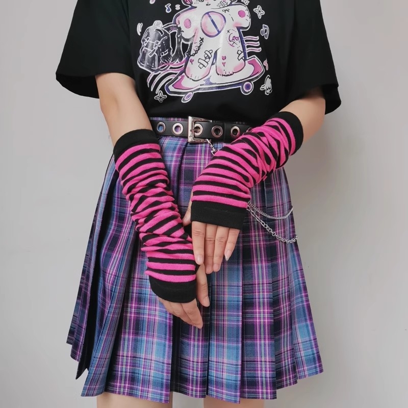 Nuevos guantes largos sin dedos para mujer, medio dedo, calentador de brazo para otoño e invierno, manopla tejida a rayas, manga para brazo y muñeca, regalo de Navidad