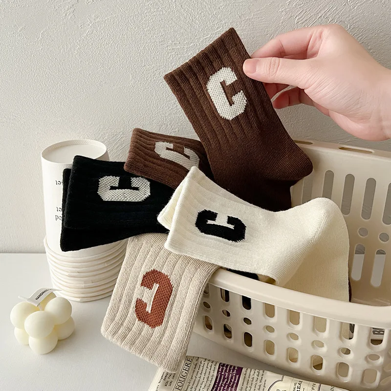 Calcetines de algodón coreanos para niños Y niñas, medias simples de alta elasticidad con letras del alfabeto, de Color sólido, para otoño e invierno, de 1 a 12 años, 4 pares por lote