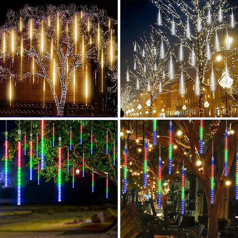 Luci da esterno a LED per Meteor Shower Drop Rain Drop Fairy String Light impermeabile per decorazioni natalizie per feste in giardino