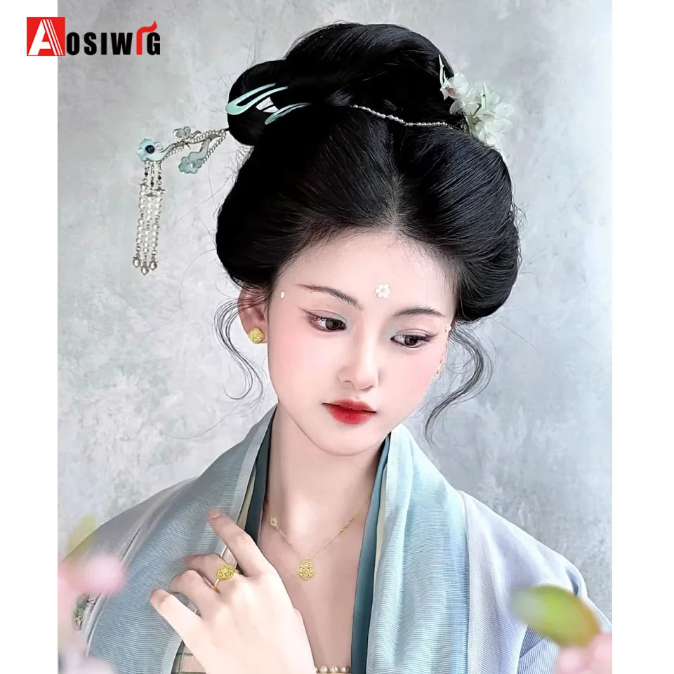 Synthetic Ancient Costume Hanfu One-piece Bun Ming Style Tang Style Song Style Bun Headband Design Suitable For Daily Wear Wig