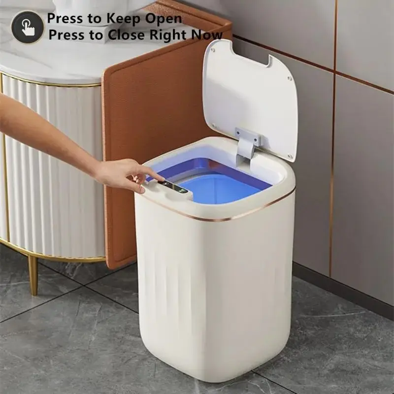 สมาร์ทห้องน้ําถังขยะอัตโนมัติบรรจุถุงขยะอิเล็กทรอนิกส์สีขาว Touchless แคบ Smart Sensor ถังขยะสมาร์ทบ้าน 15L