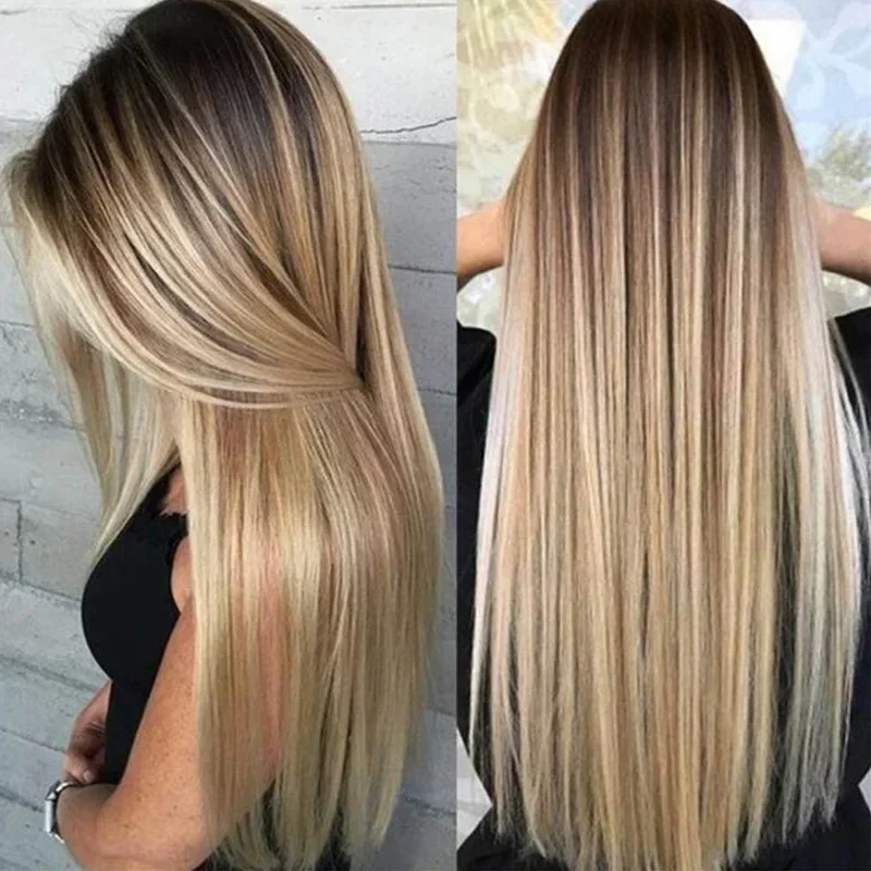 72 cm lange gerade Perücke für Damen mit Haarnetz, blonde Kunsthaar-Perücken, Kopfbedeckung für den täglichen Gebrauch