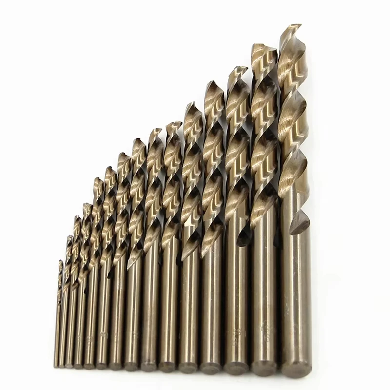 15Pcs Hss contain Roasted yellow straight shank twist drill1.5-10mm high speed steel full grinding hole opening tool set