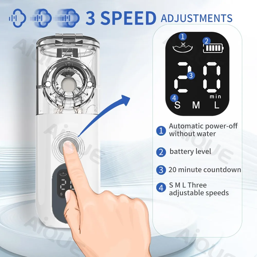 JUSTLANG Wiederaufladbarer Vernebler, verstellbares LED-Display, medizinischer, leiser Ultraschall-Inhalator, mobiles Dampfgerät für Erwachsene und Kinder, medizinisch
